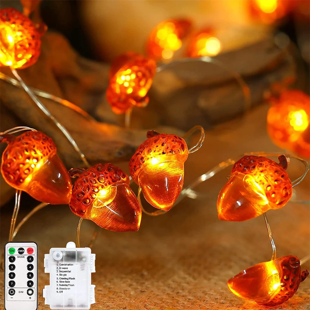

Thanksgiving Fall Acorn Light String 3M 30LEDS Waterproof 3D Pumpkin Lantern Battery Powered Acorn Light for Party Xmas Garland