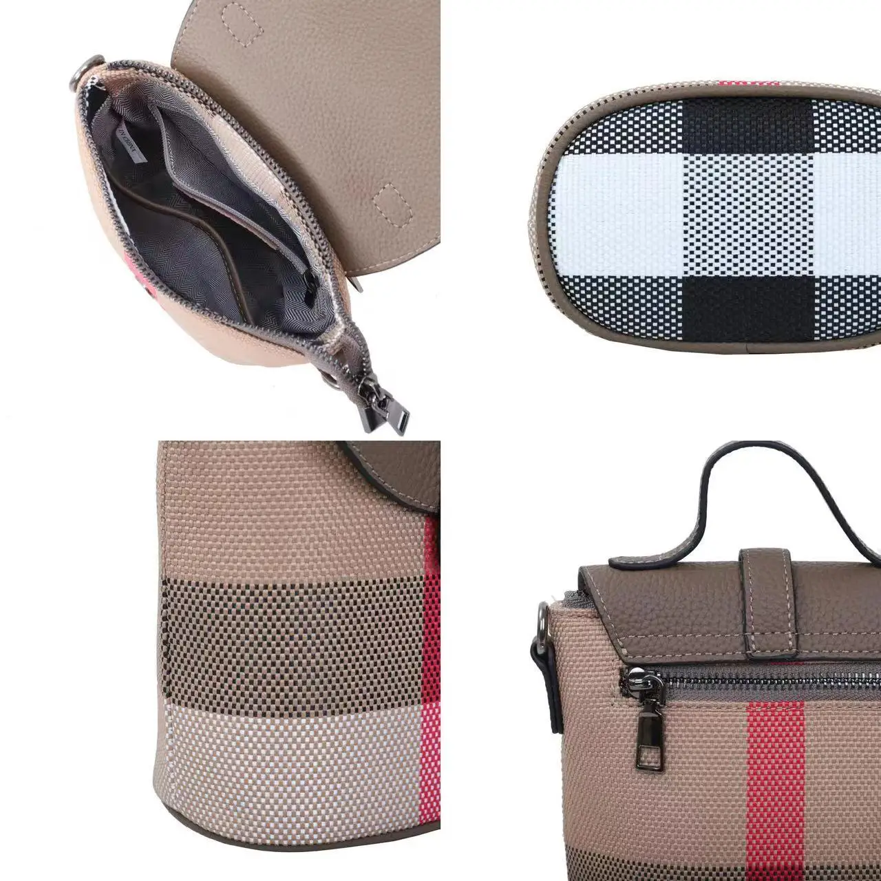 Borsa a tracolla piccola in tela da donna con tracolla in tela mini reticolo con cerniera in pelle per cellulare Borsa a tracolla piccola casual da donna_voghion.com