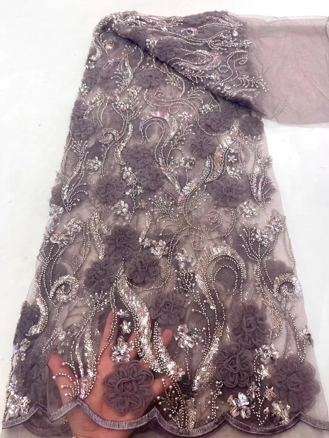 

3D Цветочная французская кружевная ткань 2023, Высококачественная Кружевная Сетка, африканская кружевная ткань с блестками, кружевная ткань для свадьбы XC5689