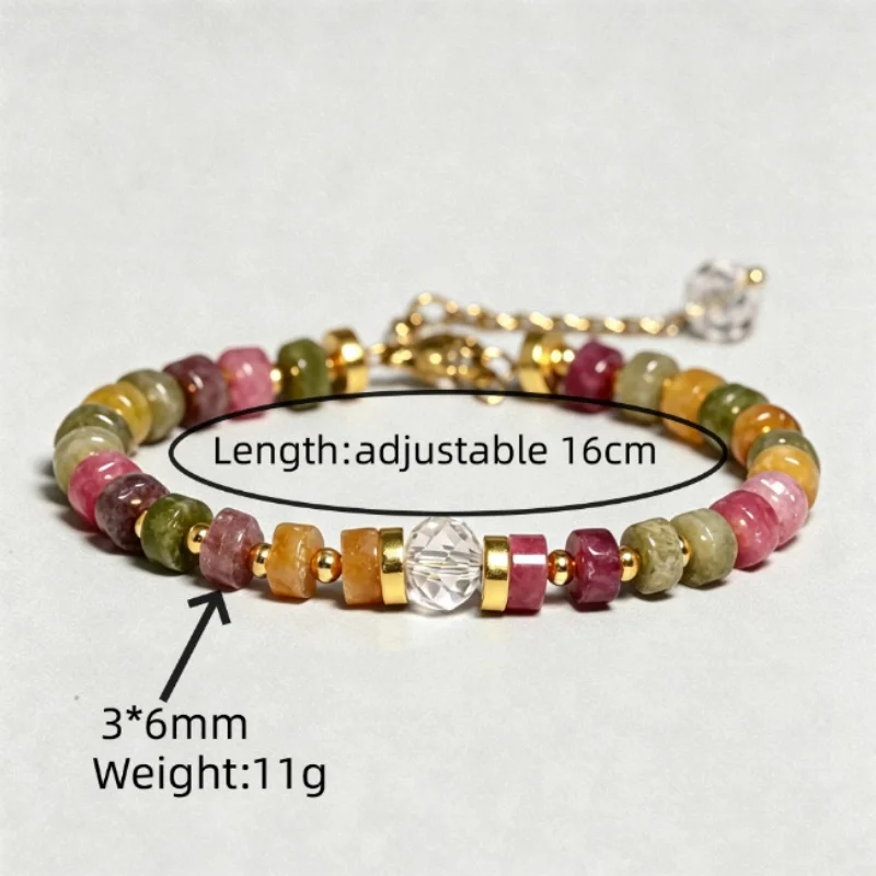 Elegant Natural Gemstone Rainbow Tourmaline Beaded Bracelet - Women's Collectible Gift