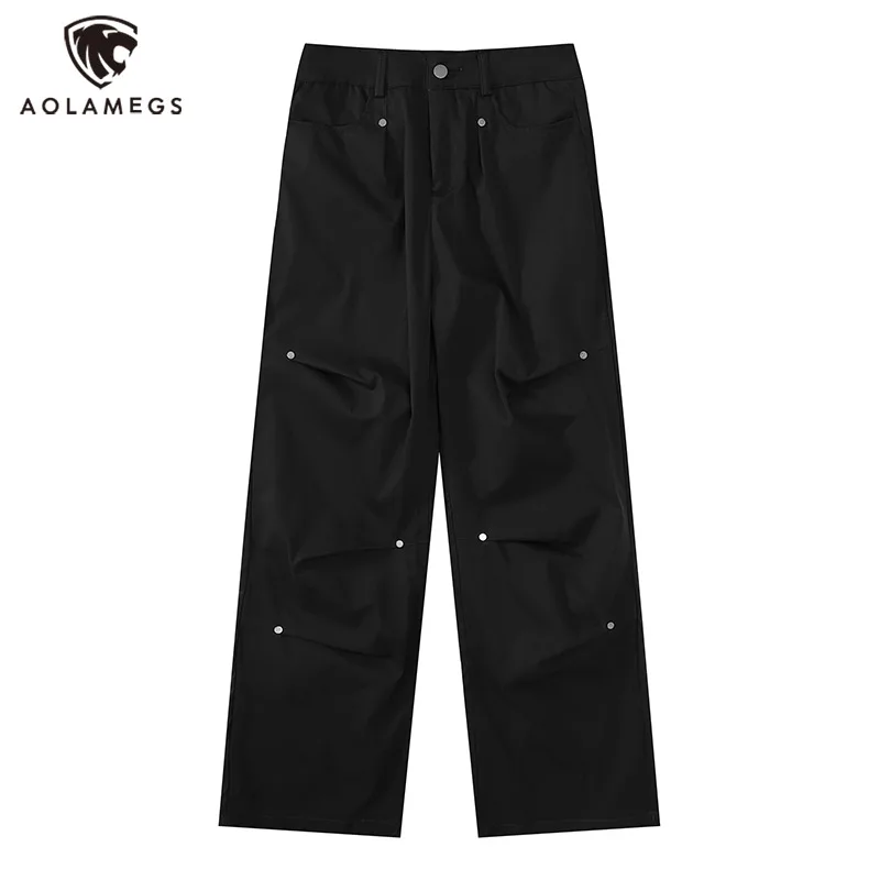 

High Street Mental Button Irregular Pleated Solid Pant for Men Fashion Trendy Oversized Straight Trousers Men and Women 3 Colors