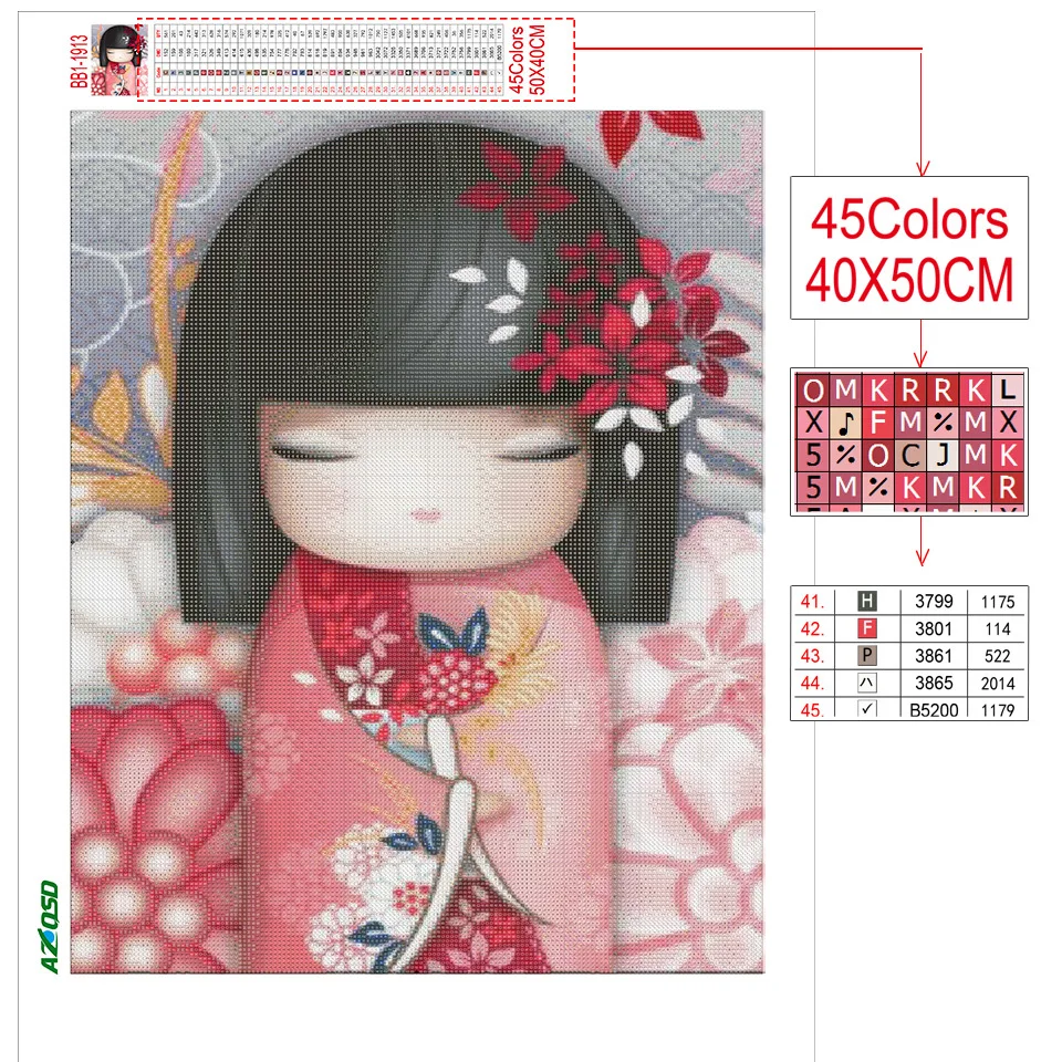 5D Diamond Painting Full Square Drill Doll Japanese Diamond Art DIY Embroidery Sale Rhinestone Mosaic Decor Home