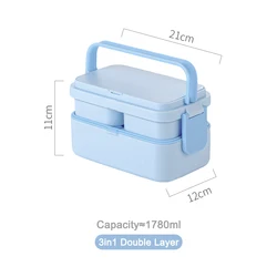 Portable Double Layer Magic Bento Box with Handle - Ideal for Meal Prep, Travel, and Outdoor Adventures (Blue 3in1 Lunch box)