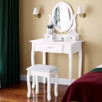 Туалетный столик Rosahqnda с табуретом, с 360° °   Вращающееся зеркало, съемный туалетный столик, столик для макияжа, макияж для девочек/женщин — изображение 6