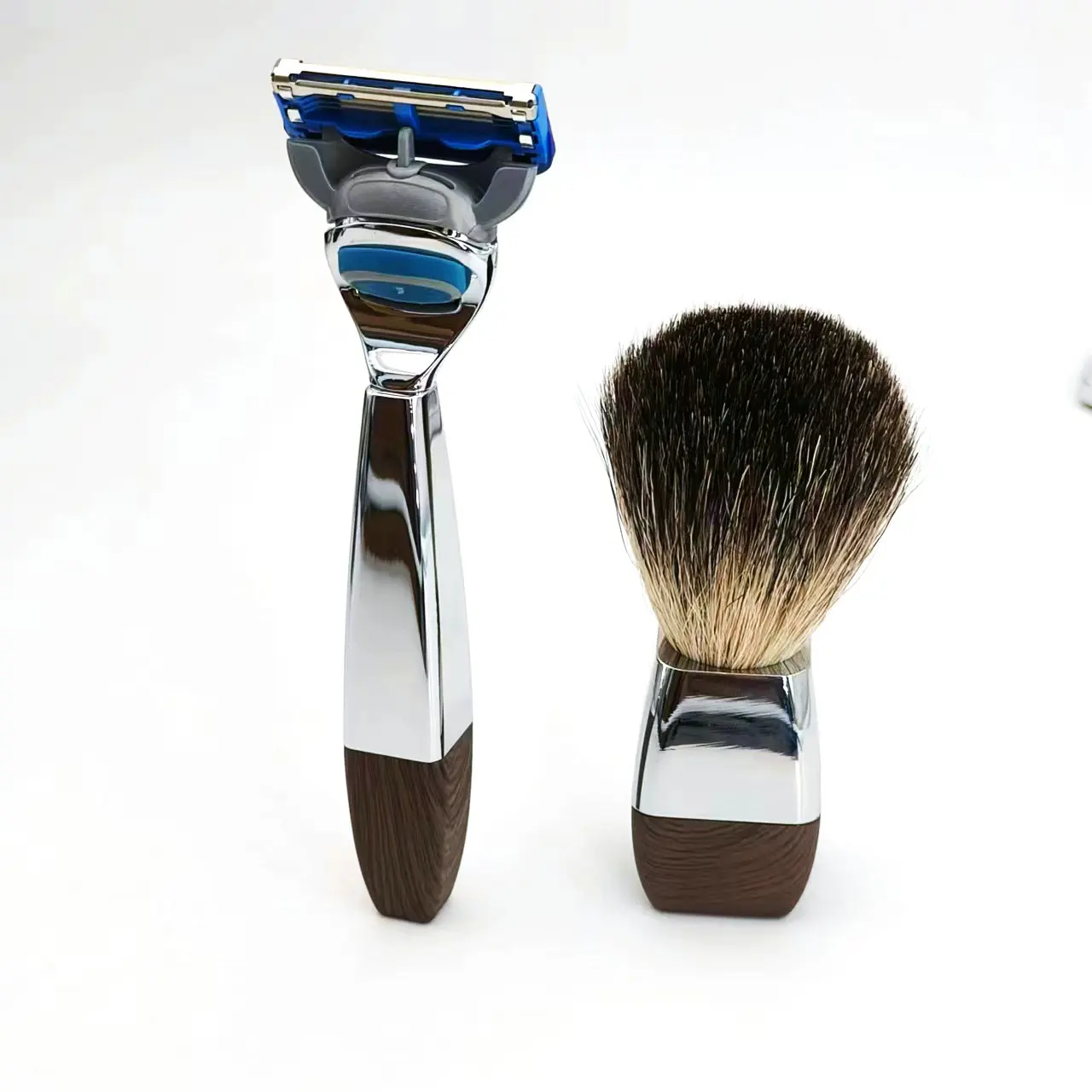 남성용 습식 면도 세트, 퓨전 5 호환 수동 면도기, 오소리 헤어 브러시, 비누 그릇, 스탠드 거치대