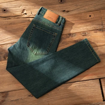 2025 New Men's Slim Jeans Green Colors Straight Casual Pencil Pants Men's Jeans Casual Straight Stretch Work Denim Trousers 1