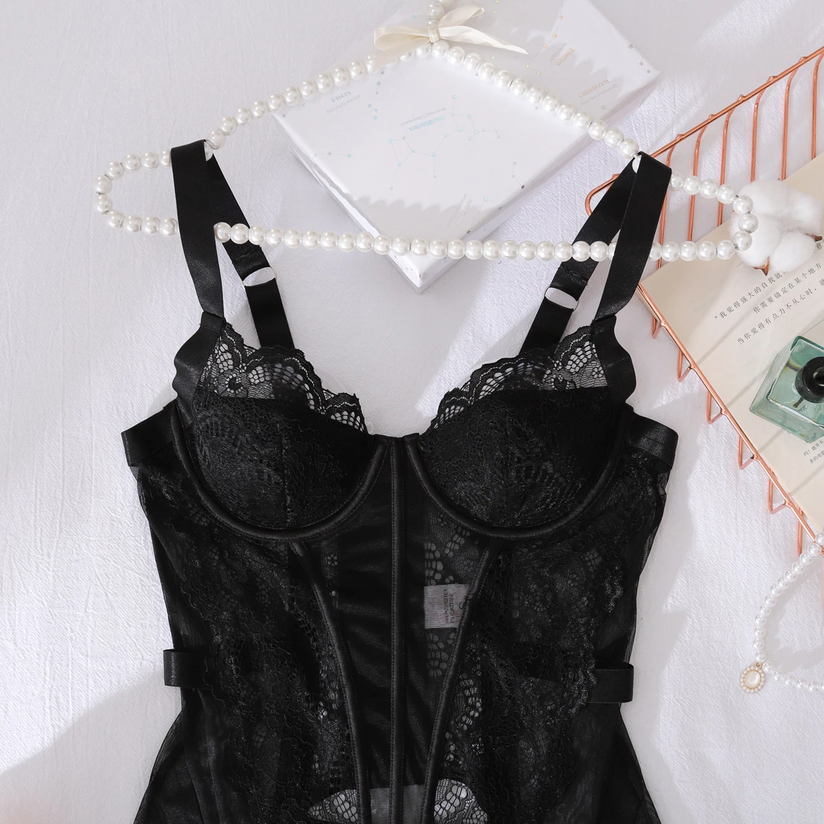 sheer lace cup detail with underwire support