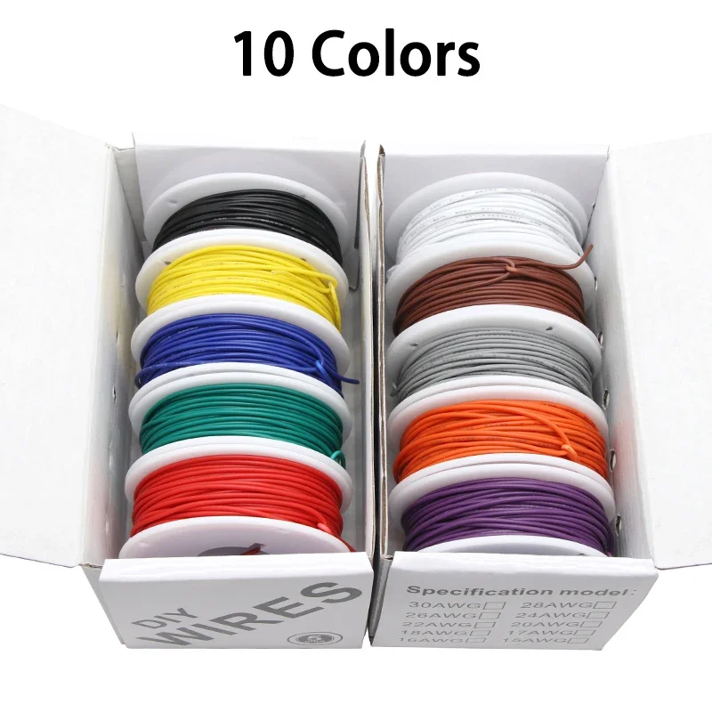 （5 Colors Mix Kit）UL1007 Wire PVC Insulation Tinned Copper Cable Stranded Electrical Line 30/28/26/24/22/20/18/16 AWG PCB Wire image 6