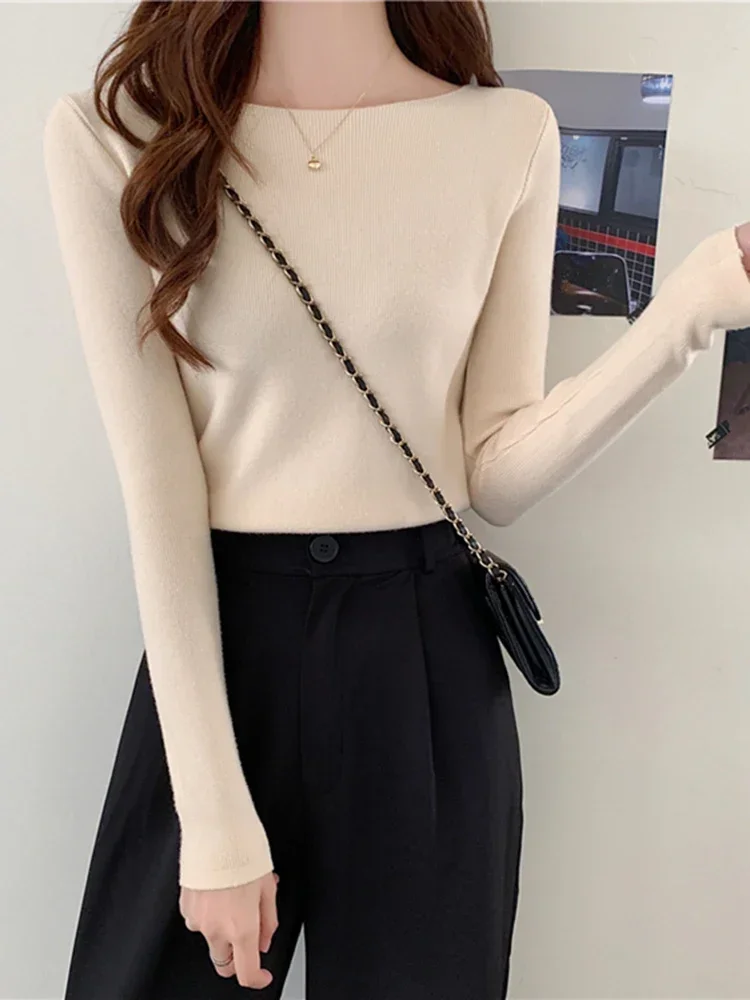 Fashion Ribbed Women Sweater Knitted Soft Pullovers Jumpers Basic Solid Soft Long Sleeve Sweaters For Women Autumn Winter Tops