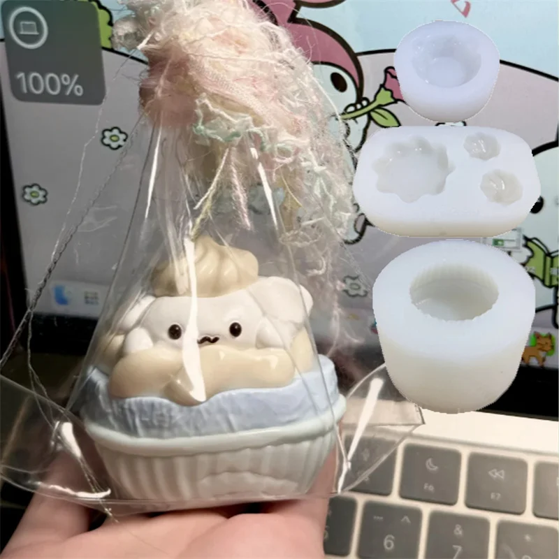 Cartoon Animal Cup Cake Shape Silicone Mold Handmade Scented Candle Mould DIY Mould Supplies mochi squishy toy moulds