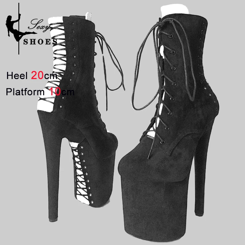 New Women's Ankle Boots Mixed Colors Thin Heels Suede Platform Pole Dancing Boots 8 Inch High-heeled Strappy T-show Model Shoes
