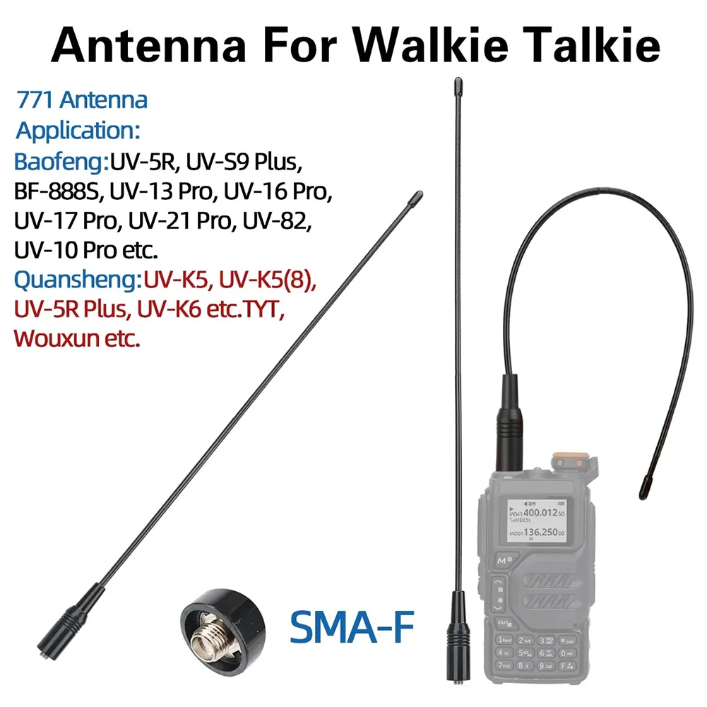 NA-771 High-Gain Antenna Dual Wide Band SMA Female Walkie Talkie UHF Flexible Antenna 144/430MHz for Baofeng UV 5R UV-B5 BF-V8
