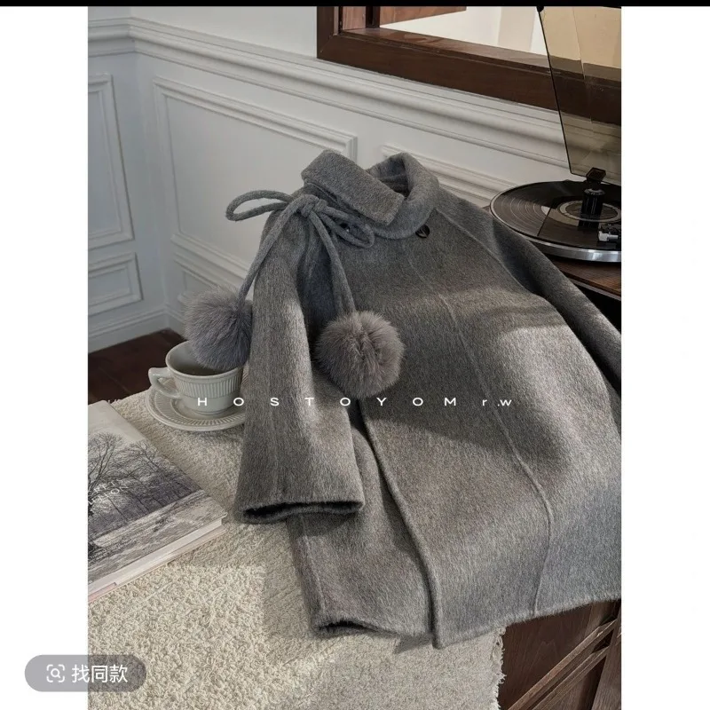 Girls' Woolen Coat 2025 New Fashionable Coat, Children's Princess Style, Worn with Double-sided Velvet Outside - 5