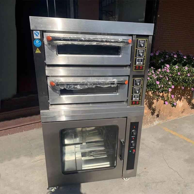 Electric Oven 2 Layers 2 Trays Commercial Combined Furnace 5 Plates Stainless Steel Pizza Bread Cake Fermentation Cabinet 6