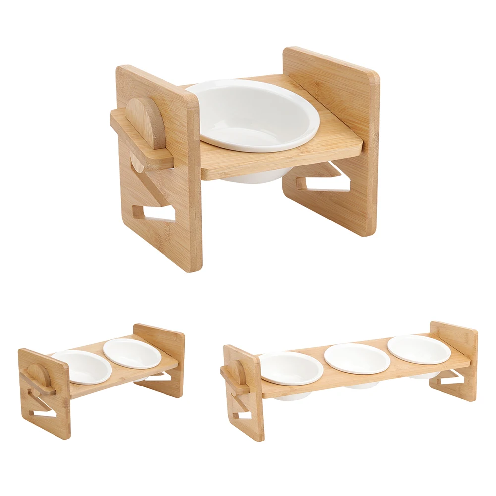 Tieker Bamboo Base Pet Feeder Ceramic Pet Bowl for Small Pets Elevated Feeding Bowl Cat and Dog Supplies: 3 - 5 Days Free Delivery Only UK