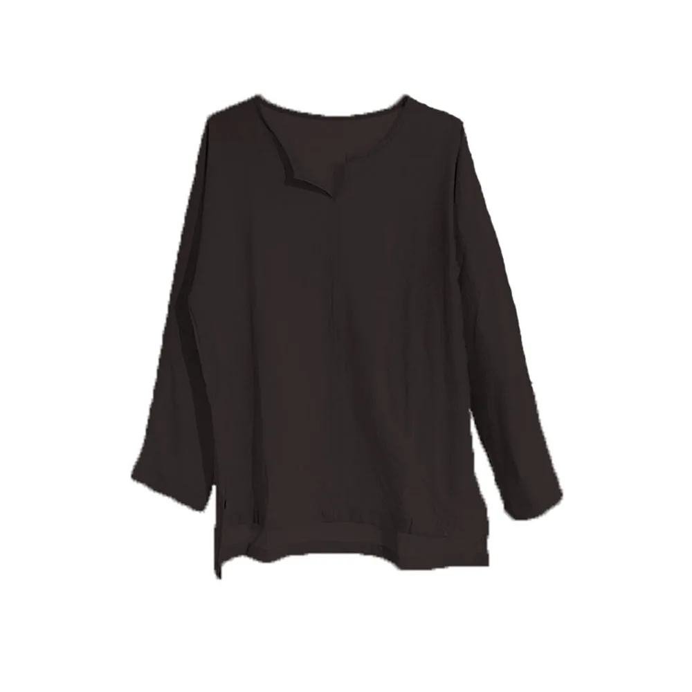 Mens Cotton Linen Long Sleeve V Neck Summer Tshirts