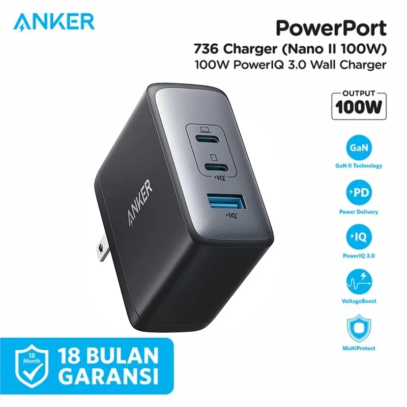 Chargeur USB C 100W Anker, 736 - Nano II 100 W (via coupon - Vendeur tiers)  –