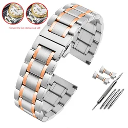 Men's Universal Stainless Steel Watch Band Bracelet - Solid Flat/Curved End, 18mm - 24mm Adjustable - 22mm (C S RG curved flat)
