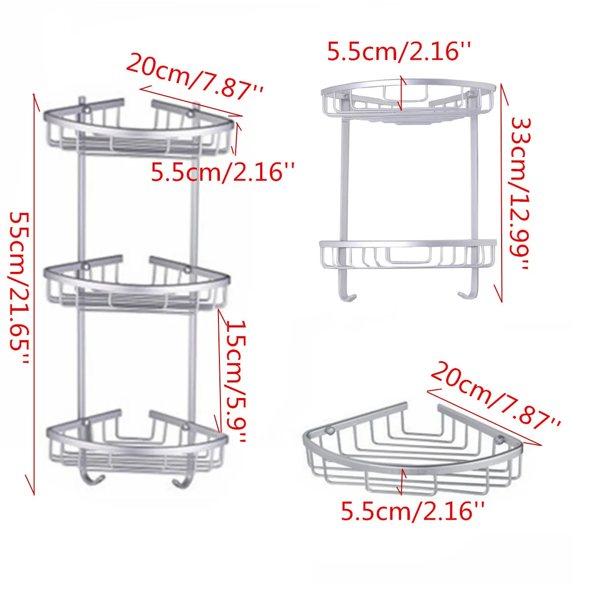 3 Layers Space Aluminum Bathroom Shelf Corner Basket Shower Shampoo So –