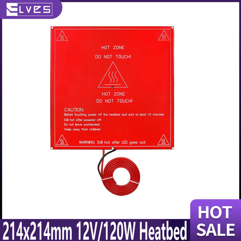 ELVES Upgraded Heatbed 214x214mm 12V 120W 3D Printer Heatbed with Cable Aluminum Plate Hotbed Black Heat Heating 3D Printer Part