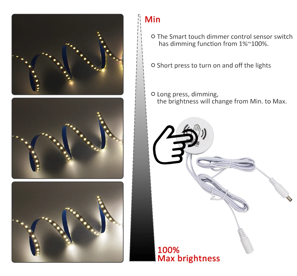 Description Picture 4 of itemPenetrable Wood Touch Sensor Led Strip Light Dimmable 1M 2M 3M 4M 5M 12V Lamp Tape for Kitchen Closet Backlight Cabinet Lighting