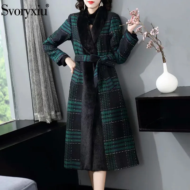 

Svoryxiu Runway Designer Winter Vintage Plaid Cold Warm Long Overcoat Outwear Women's luxury Fur Collar Thick Jackets Coat XXL