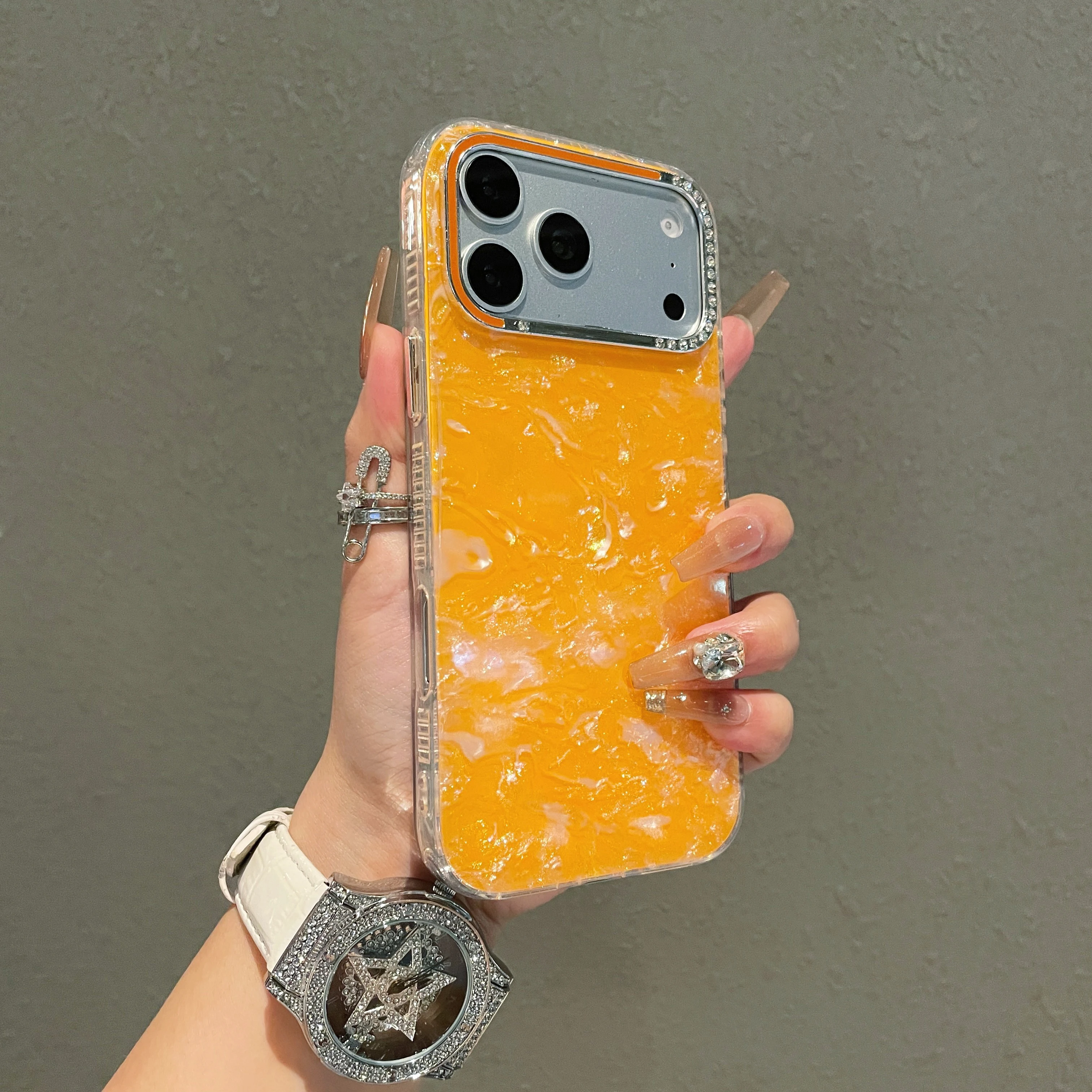 Glamorous Rhinestone Glitter Phone Case with Shell Pattern and Camera Protection