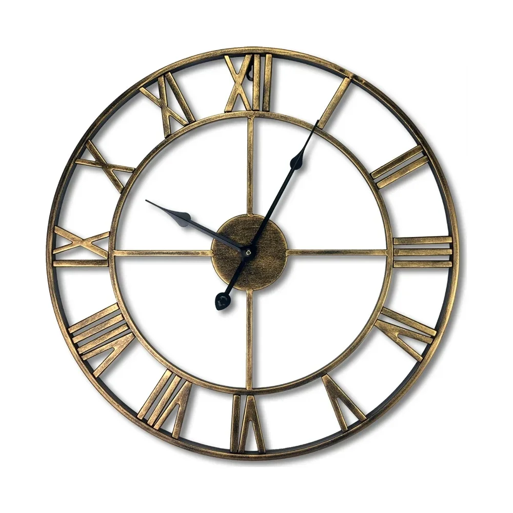 40/47/60cm Morden 3D Large Retro Golden/Black Iron Round Art Hollow Metal Wall Clock Nordic Roman Numerals Clock Home Decoration wall clock