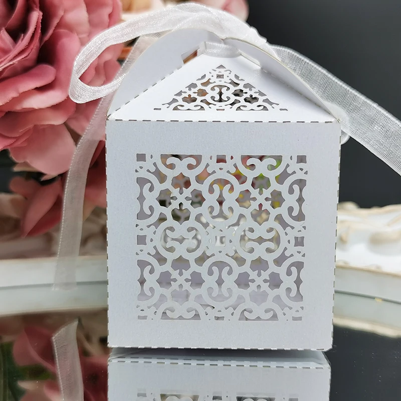 

Exquisite Candy Box With Ribbon Guests Gift Boxes Packaging Bags Wedding Baby Birthday Baptism Mariage Party Decoration Supplies