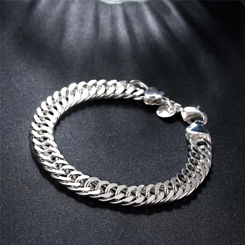 

Hot 925 Sterling Silver Cute Buckle Side Chain Solid Bracelet for Women Men Charm Party Gift Wedding Fashion Jewelry