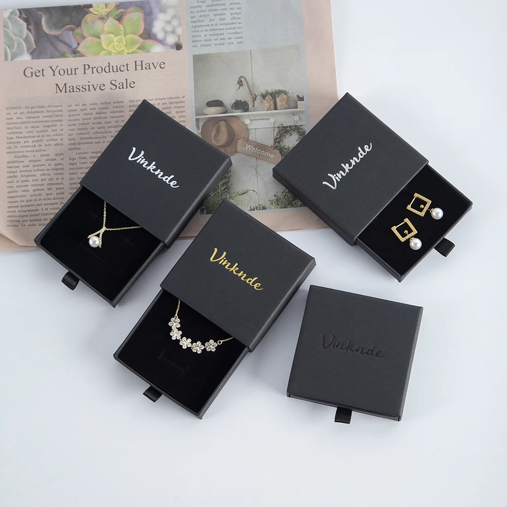 

100pcs Bulk Small White Black Custom Luxury Ring Bracelet Earrings Necklace Packaging Sliding Drawer Jewelry Gift Box With Logo