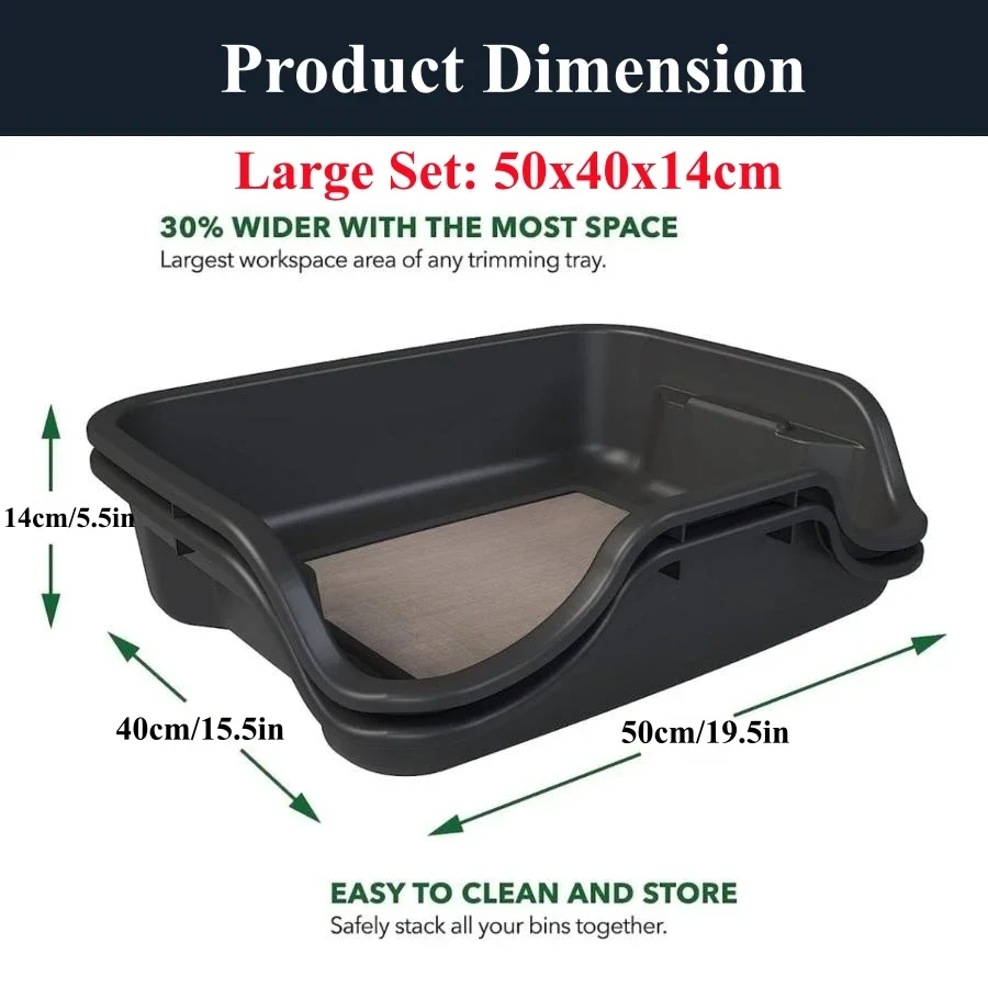 Black Plastic Trimming Tray Set with 150 Micron Screen Mesh, Pollen Sieve, Sifter Screen Trim, Bin for Buds Herbs