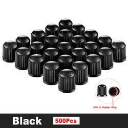 Premium Universal Tire Valve Caps with O - Ring Seals - Pack of 500 (Black)