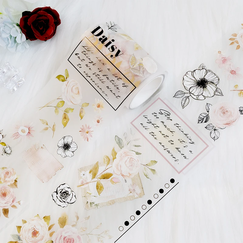 2m/롤 꽃 애완 동물 테이프 스티커 Scrapbooking 장식 콜라주 정크 저널링 일기 장식을위한 투명 DIY 마스킹 테이프
