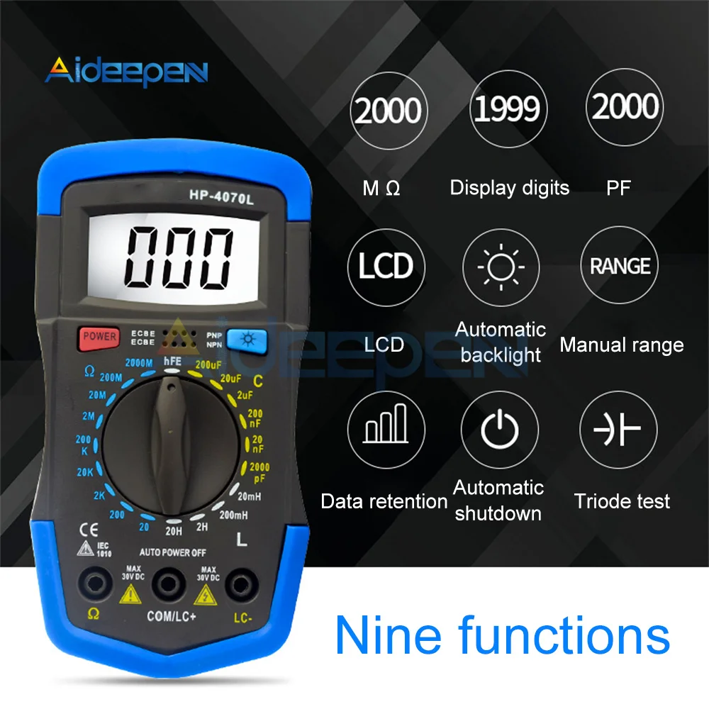 Multimètre numérique à Inductance de capacité, outil de Diagnostic avec rétro-éclairage LCD, Test HFE, LCR, HP-4070L