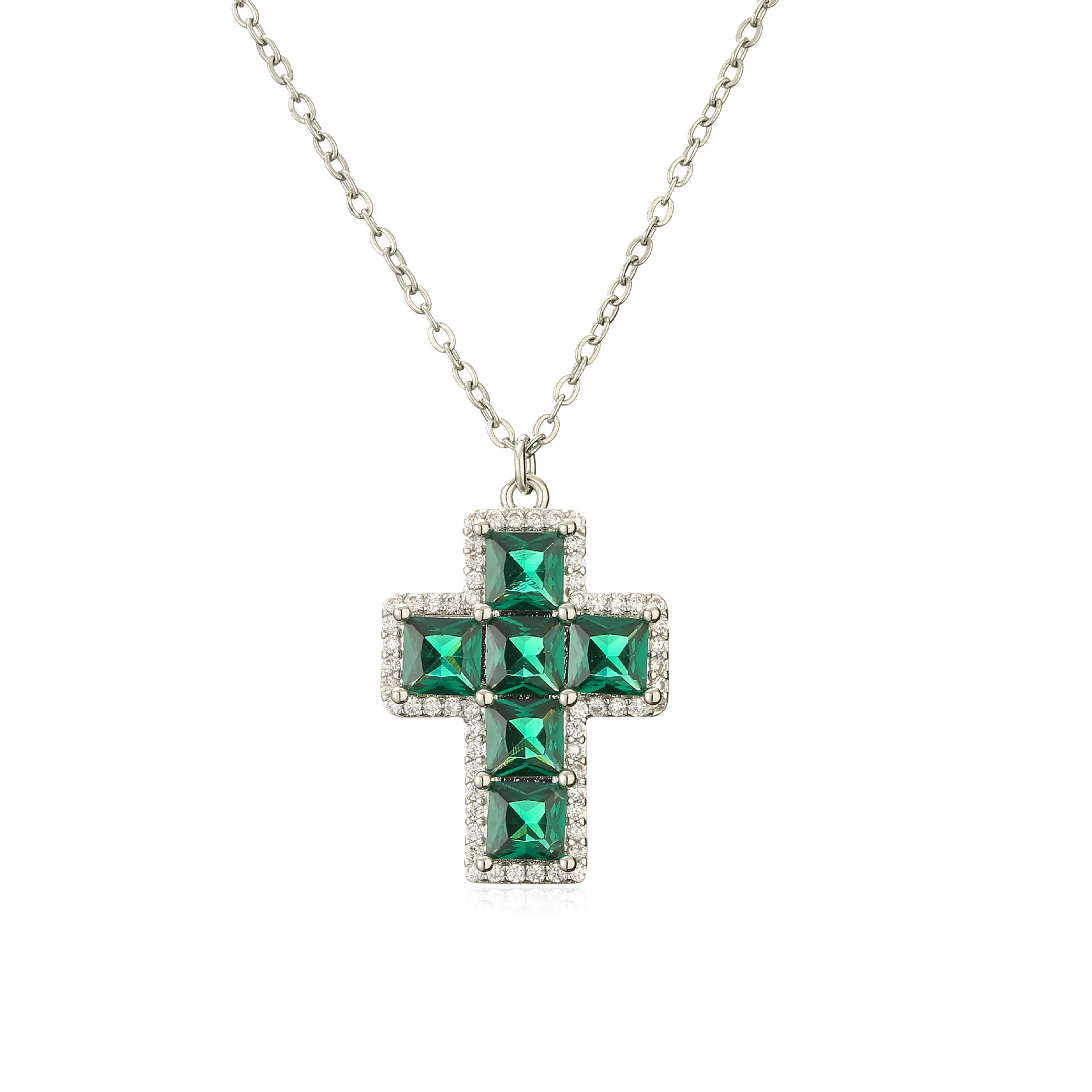 Necklace Women's 18k Gold Plated Colored Zircon Crystal Cross Popular Fashion Jewelry Gifts