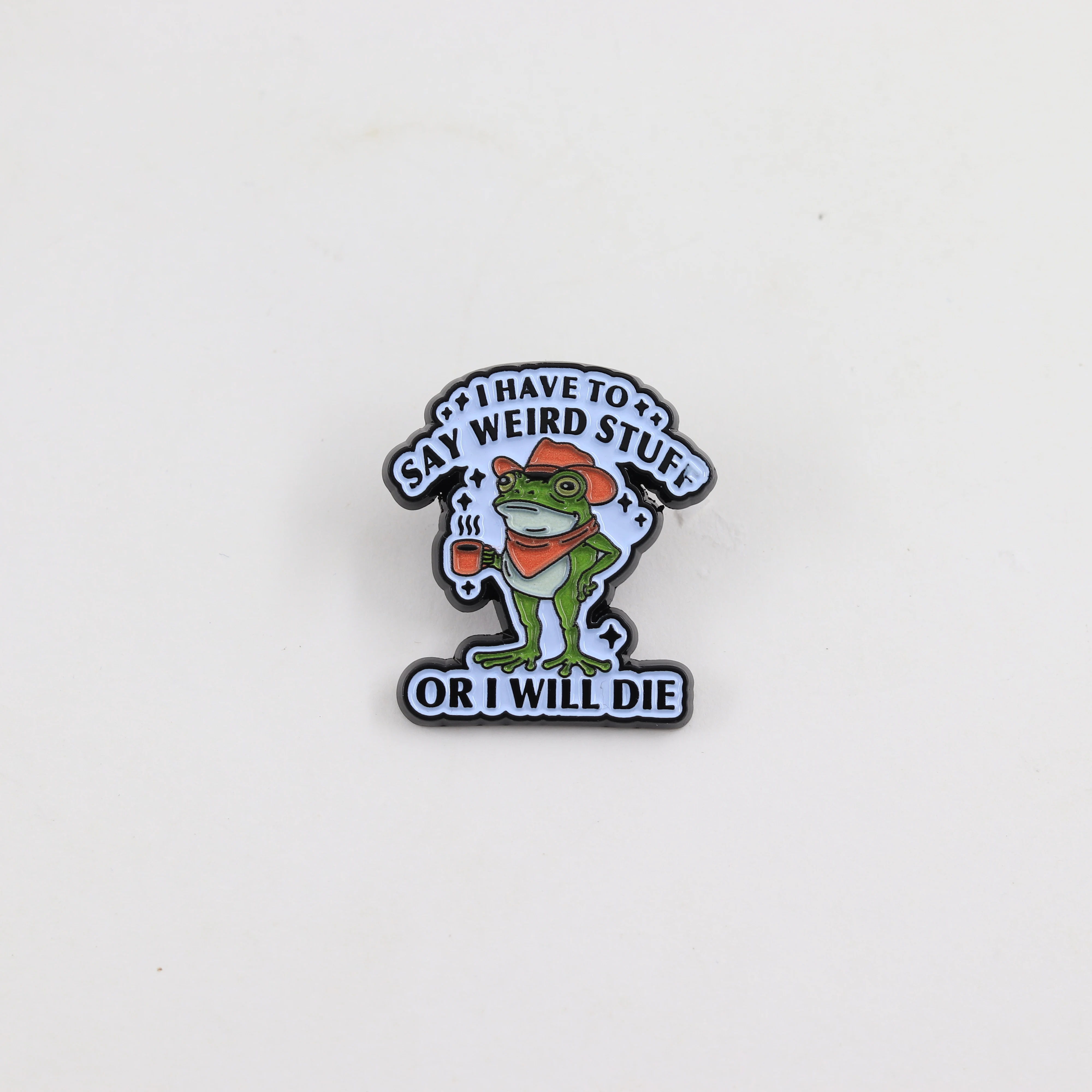 Lustiger Cowboy-Frosch-Emaille-Pin: Ich muss seltsame Dinge sagen, sonst sterbe ich – Brosche mit seltsamem Humor, niedliches Tierfreunde-Schmuckgeschenk – Detail 12
