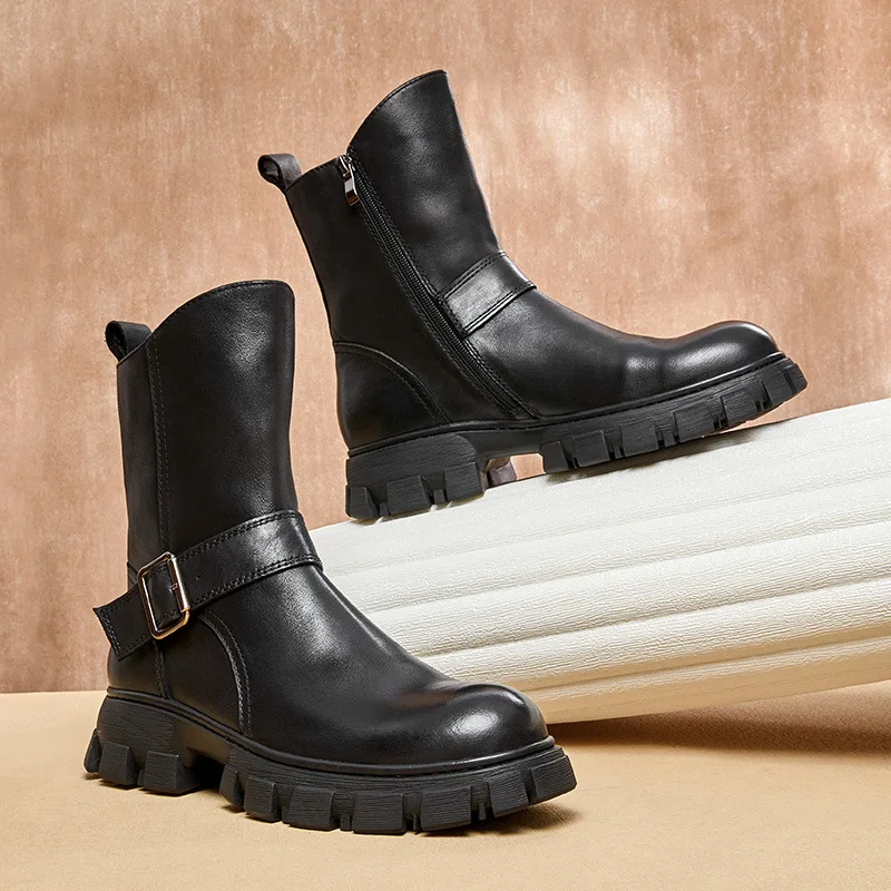 

Ботильоны мужские универсальные, Натуральная Воловья кожа, полусапоги на платформе, ботинки челси, Осень-зима