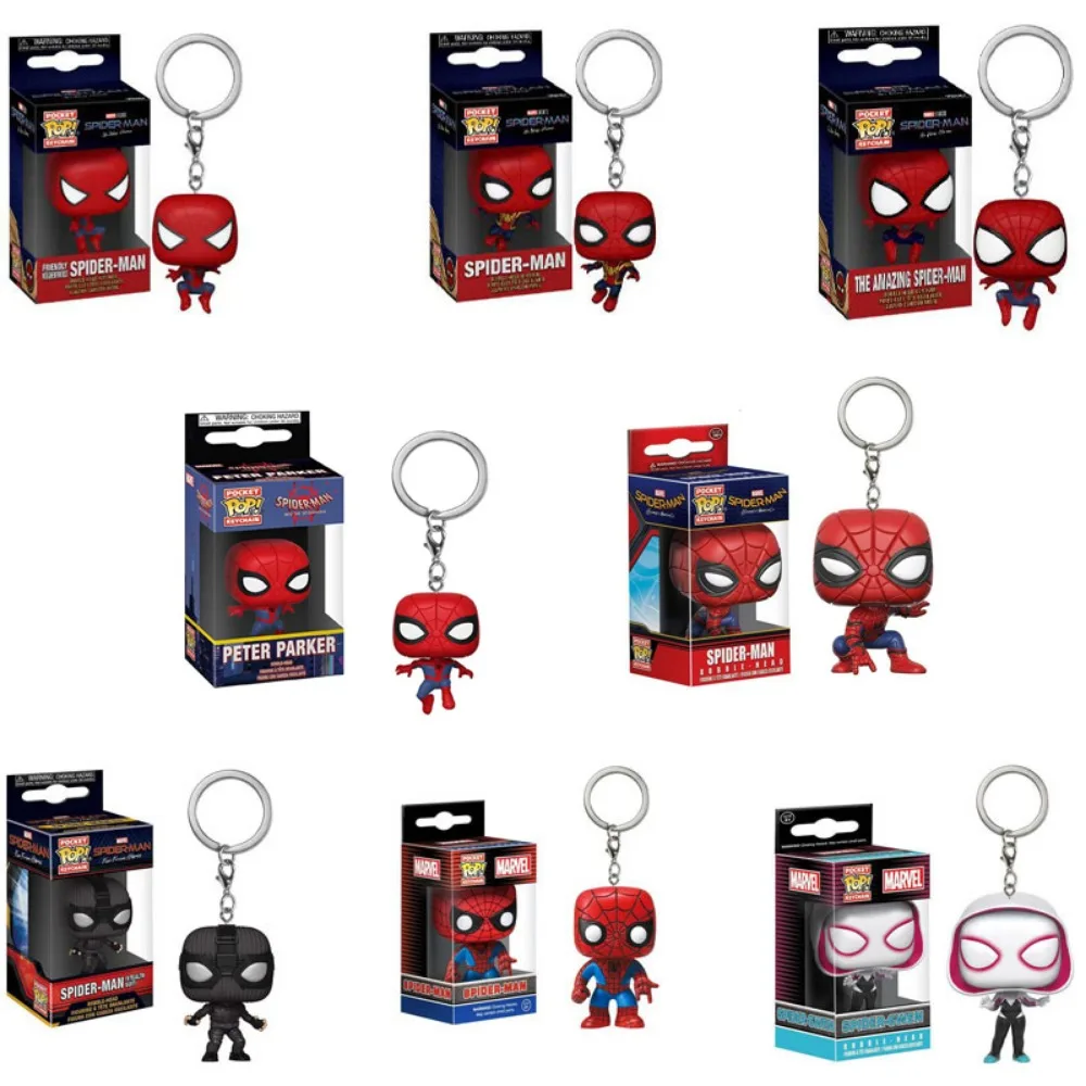 FUNKO Pocket Keychain Marvel Spider Man Multi Form Styles Film Comics Kawaii Cool Periphery Backpack Pendant Keychain Child Gift 6