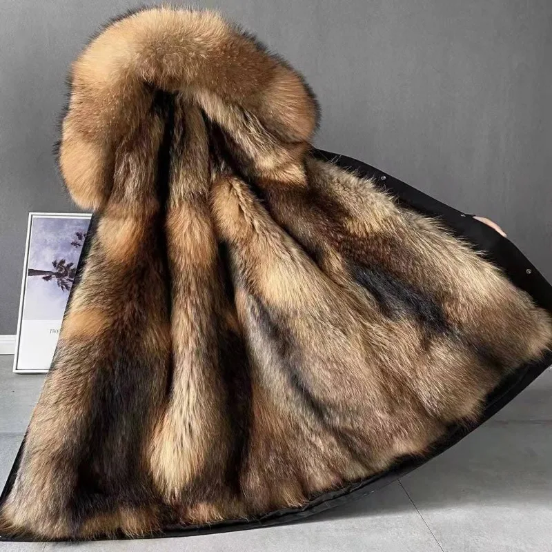 2023 New Women's Detachable Fox Fur Inner Tank Fur Coat Large Medium Length Warm Thickened Parka Fur One Piece Overcoat