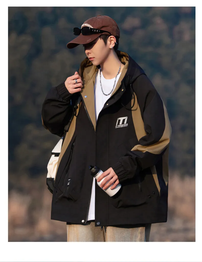 Hochwertige Herren-Kapuzenjacken für Outdoor-Aktivitäten 2026 Frühling Herbst Lose Freizeitjacken Jugend Streetwear Oberteile Winddichte Parkas – Detail 12