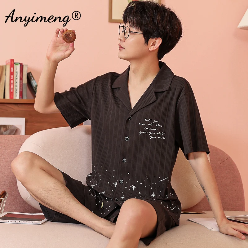 New Fashion Summer Pajama Soft Cotton Man's and Women's Home Clothing High Quality Texture Fabric Shorts Sleepwear for Couple men satin pajamas Pajama Sets