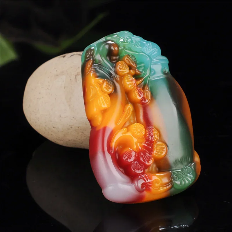 

Chinese Jade Colorful Handcarved Vase Pendant Fashion Boutique Jewelry Men's and Women's Plum Blossom Necklace Gift