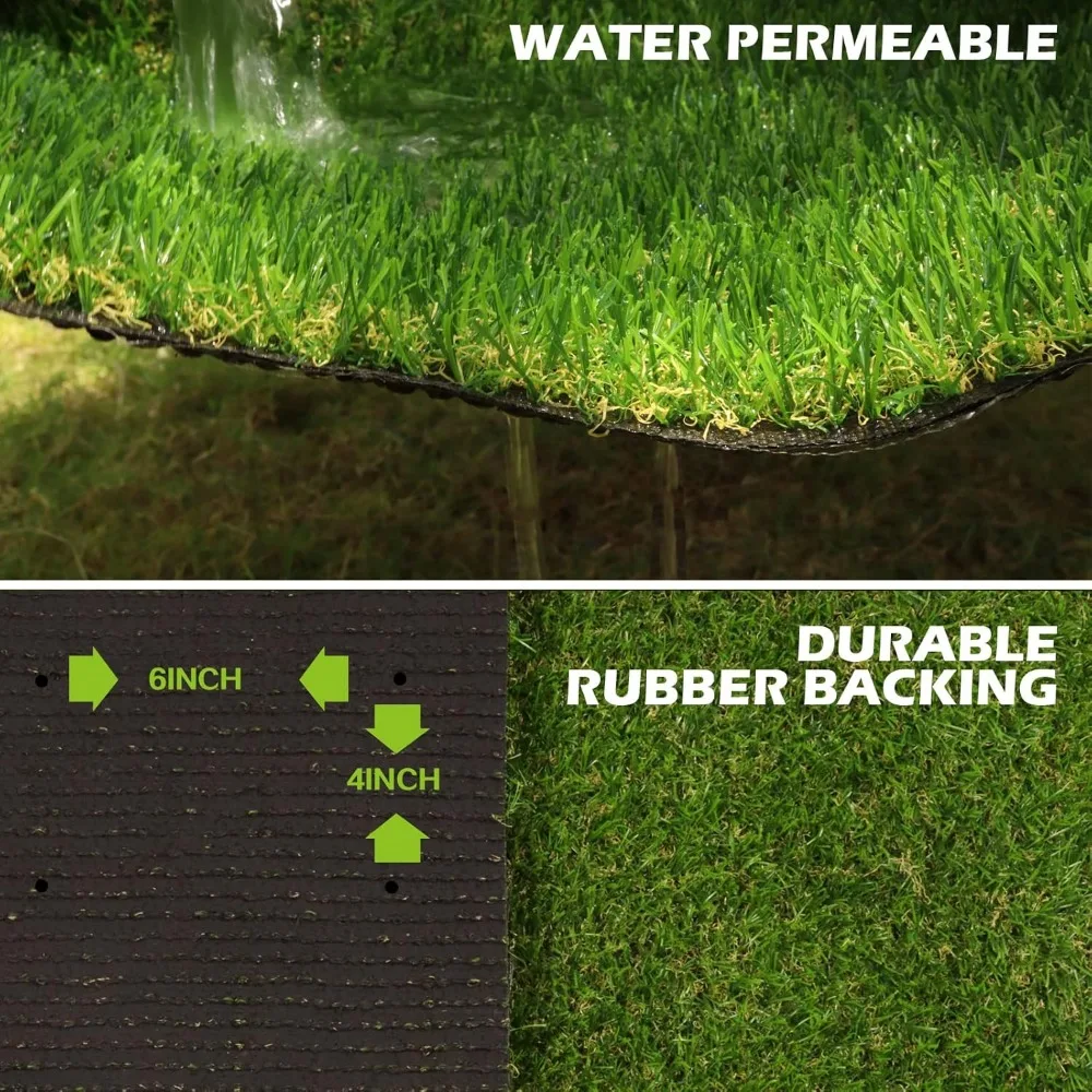 8 FT x 16 FT Artificial Grass, Synthetic Realistic Fake Turf Grass Thick Lawn Pet Turf, Astroturf Rug Carpet, with Drain Holes