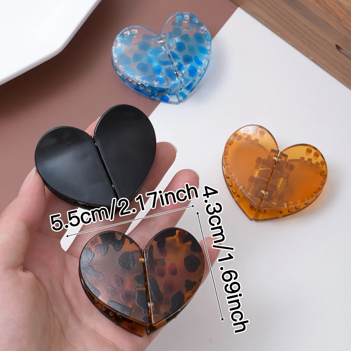 Leopard Print Heart Magnetic Hair Claw Clips - Detachable Vintage Style