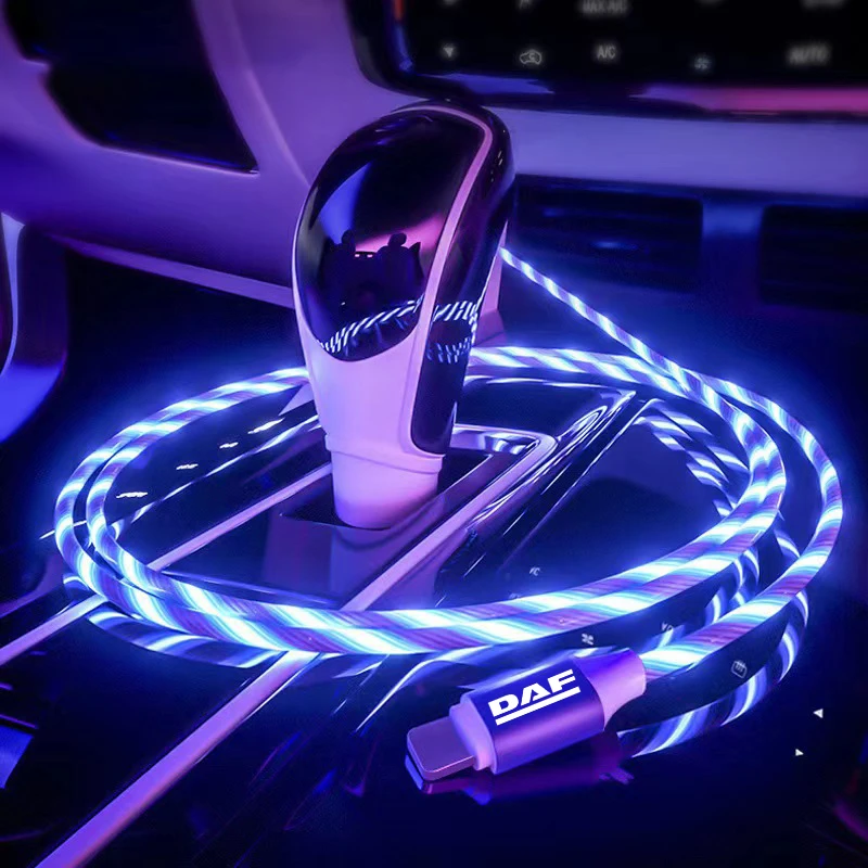 

led glowing wire android car mobile phone fast charging cable usb c type high speed Charger for DAF XF 95105 CF LF VAN car logo