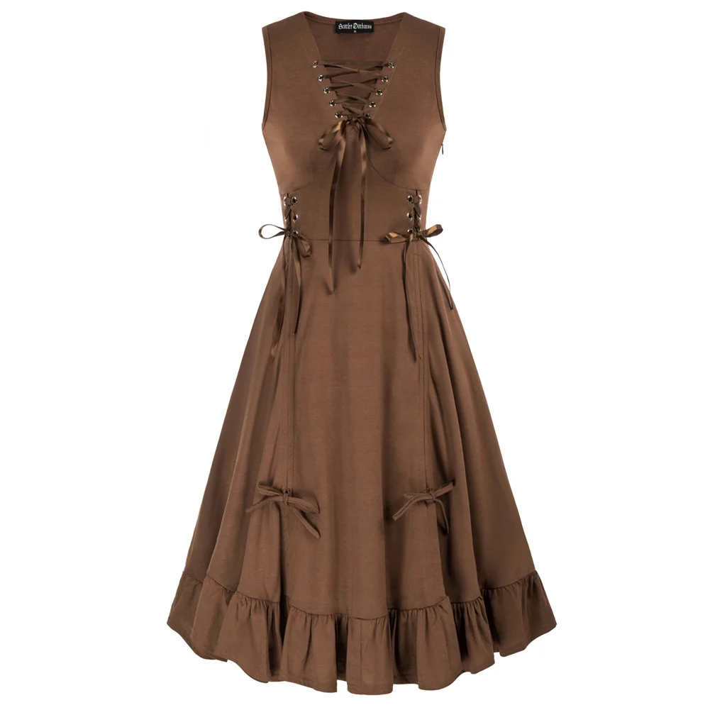 

SD Women Renaissance Dress Sleeveless Lace-up V-Neck Adjustable A-Line Dress
