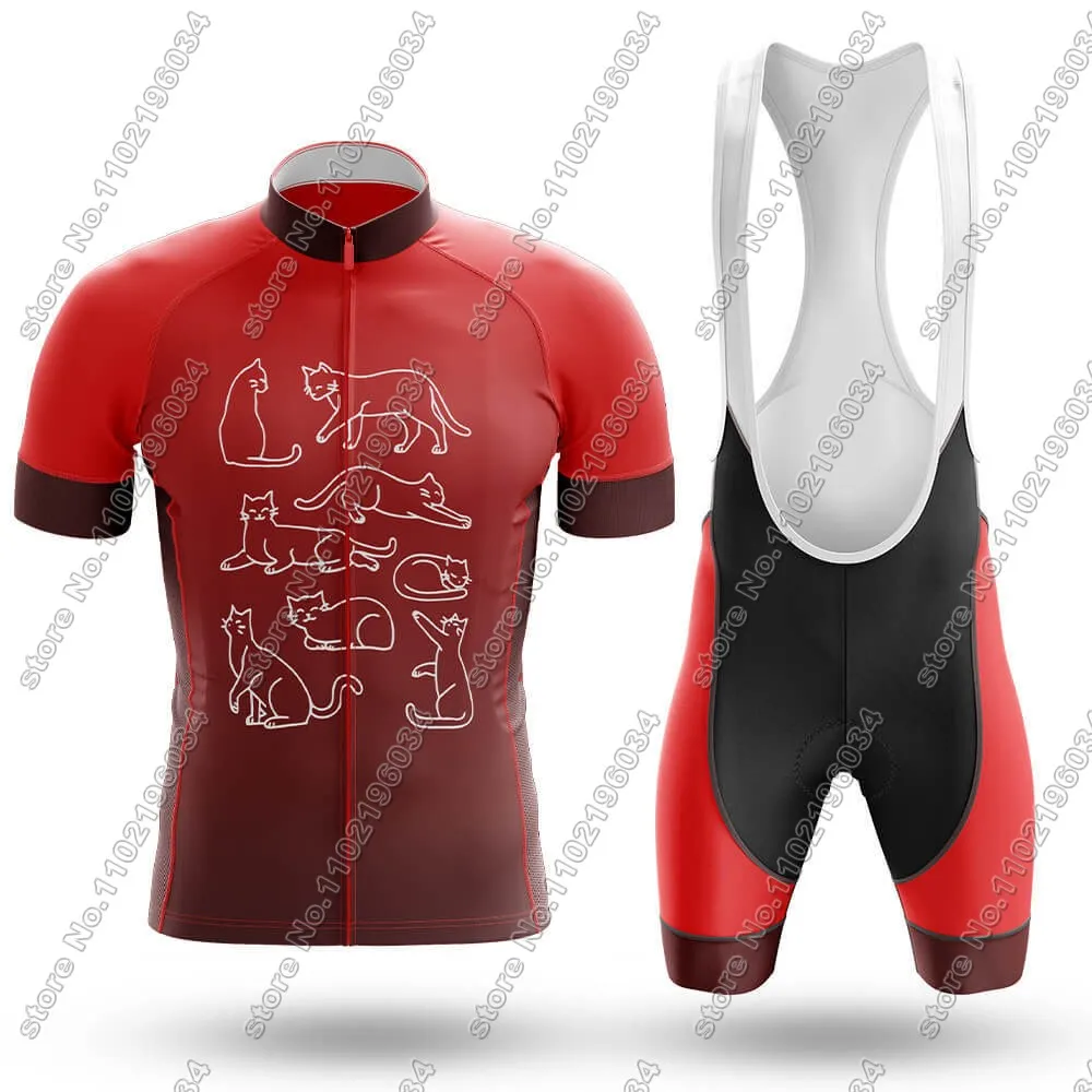 Funny Cat cycling Jersey Set Cartoon Anime Clothing Men Red Road Bike Shirt Suit Bicycle Bib Shorts MTB Wear Ropa Maillot
