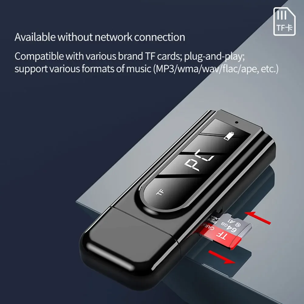 USB 블루투스 5.0 송신기 리시버 LED 디스플레이 MP3 플레이어, Aux 자동차 FM TV PC TF 오디오 스테레오 어댑터, 홈 스피커 BT 자동차 키트