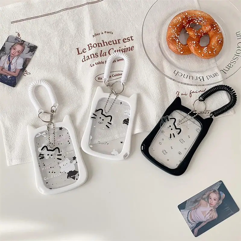 Porta Fotocard a Forma di Gatto con Cordino Elastico, Porta Carte per Foto di Idoli, Espositore Protettivo, Ciondolo Decorativo per Borsa, Portachiavi, Regali - immagine 2